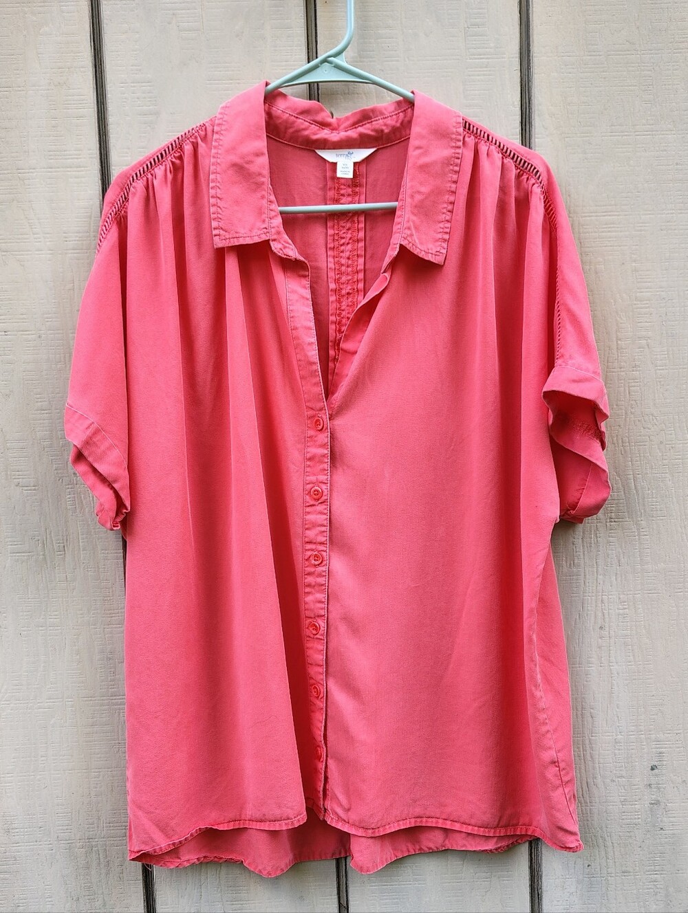 Terra & Sky Soft Orange Coral Lyocell Button Front Dolman Sleeve Top Plus 0X 14W